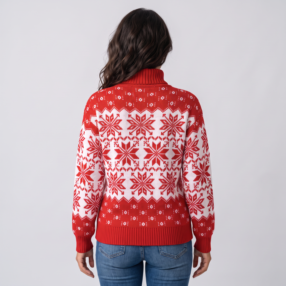 Jersey Navideño Mujer Cuello Alto Copos de Nieve Integral