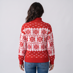 Jersey Navideño Mujer Cuello Alto Copos de Nieve Integral