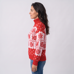 Jersey Navideño Mujer Cuello Alto Copos de Nieve Integral