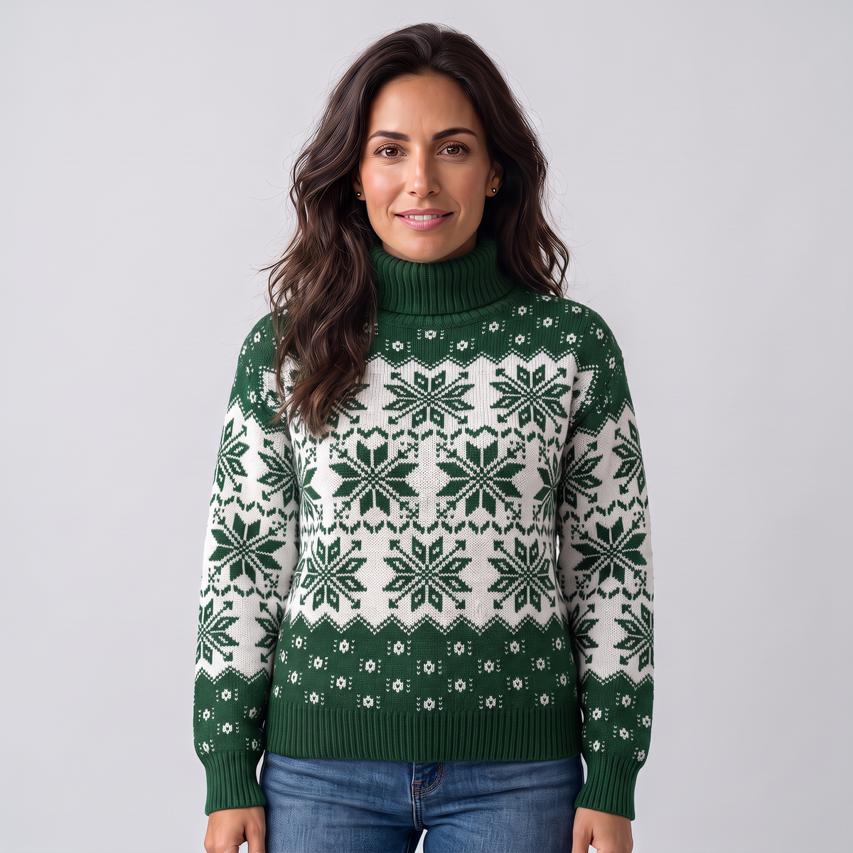 Jersey Navideño Mujer Cuello Alto Copos de Nieve Integral