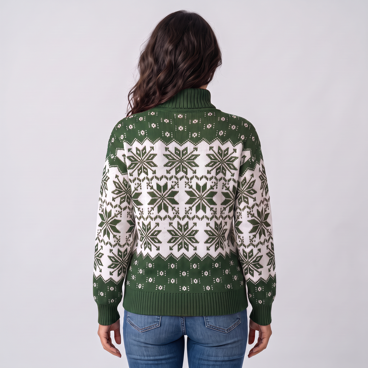 Jersey Navideño Mujer Cuello Alto Copos de Nieve Integral