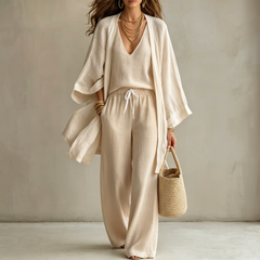 Women's Three-Piece Open Vest and Wide-Leg Pants Set
