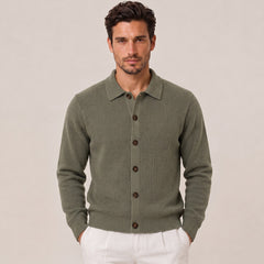 Men's Wool Blend Collared Cardigan Sweater