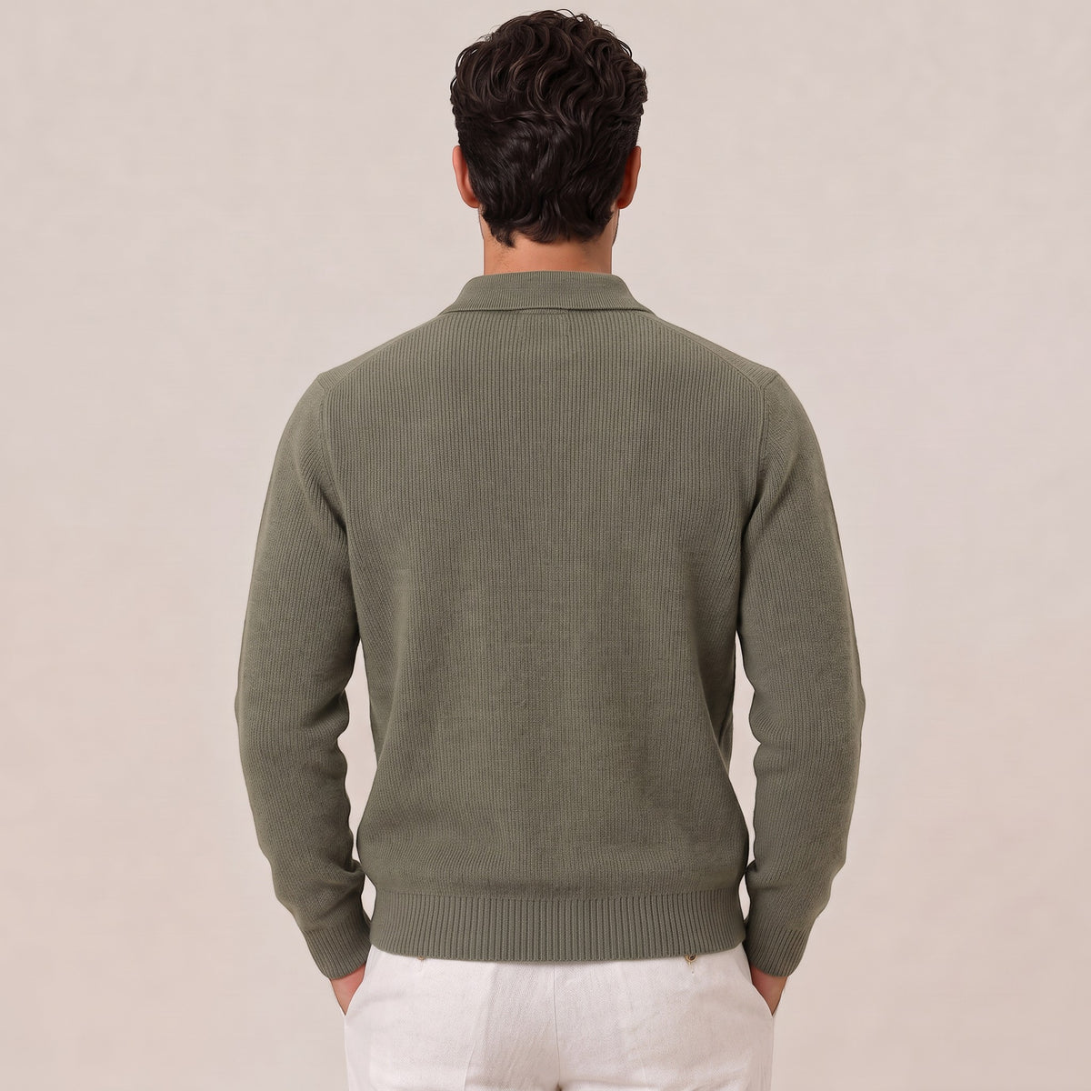 Men's Wool Blend Collared Cardigan Sweater