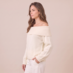 Women's Relaxed Knit Off-the-Shoulder Sweater - Slouchy Pullover