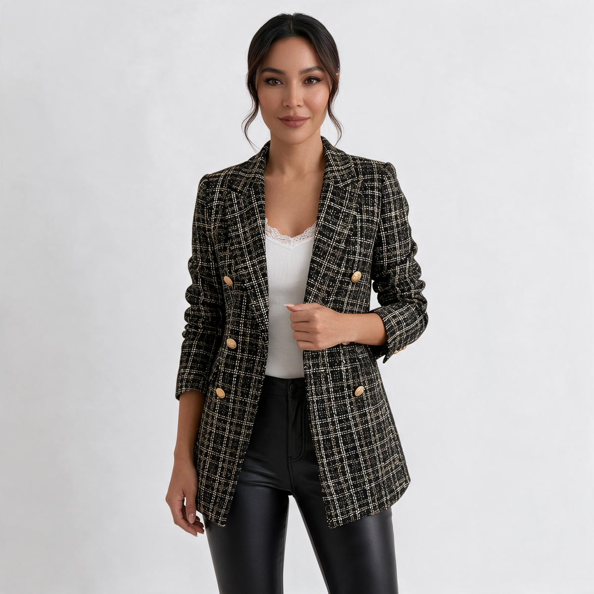Abrigo Blazer Mujer Doble Botonadura Estampado
