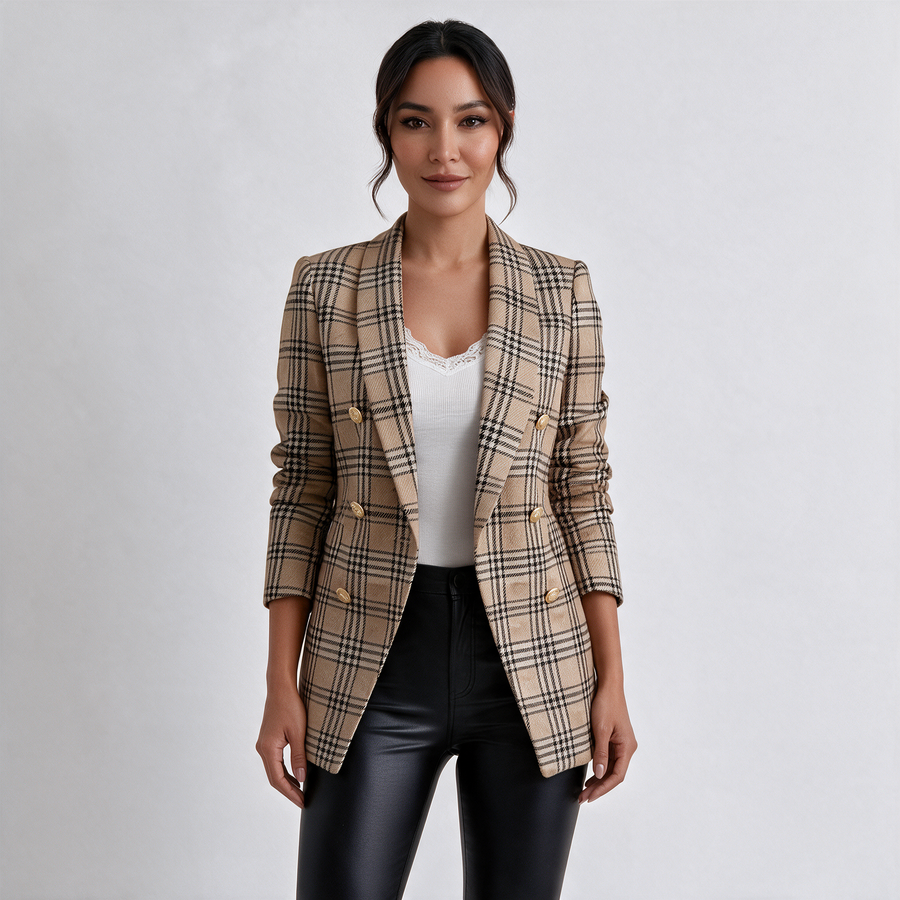 Abrigo Blazer Mujer Doble Botonadura Estampado