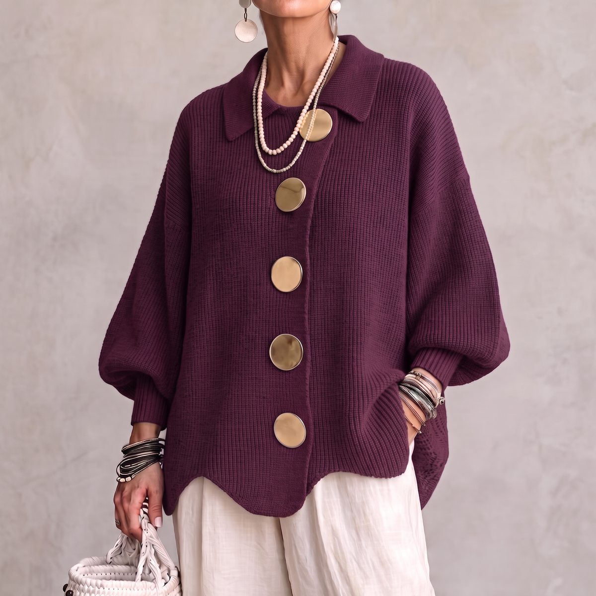 Cárdigan Mujer Oversize con Botones Metálicos