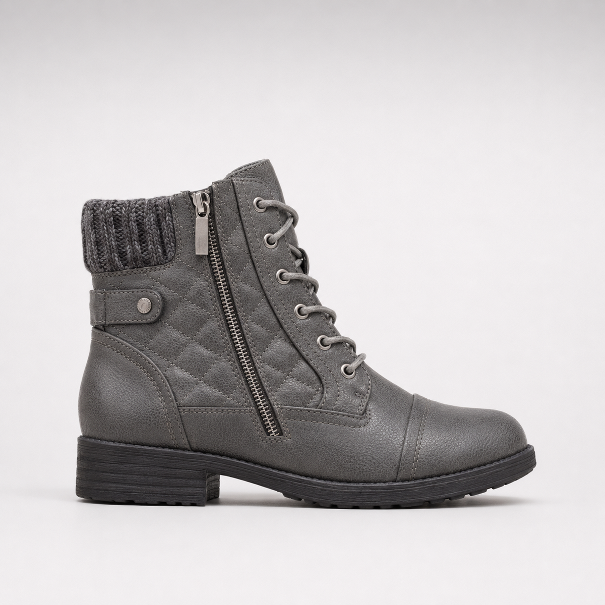 Women's Leather Ankle Boots - Block Heel, Side Zip