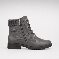 Women's Leather Ankle Boots - Block Heel, Side Zip