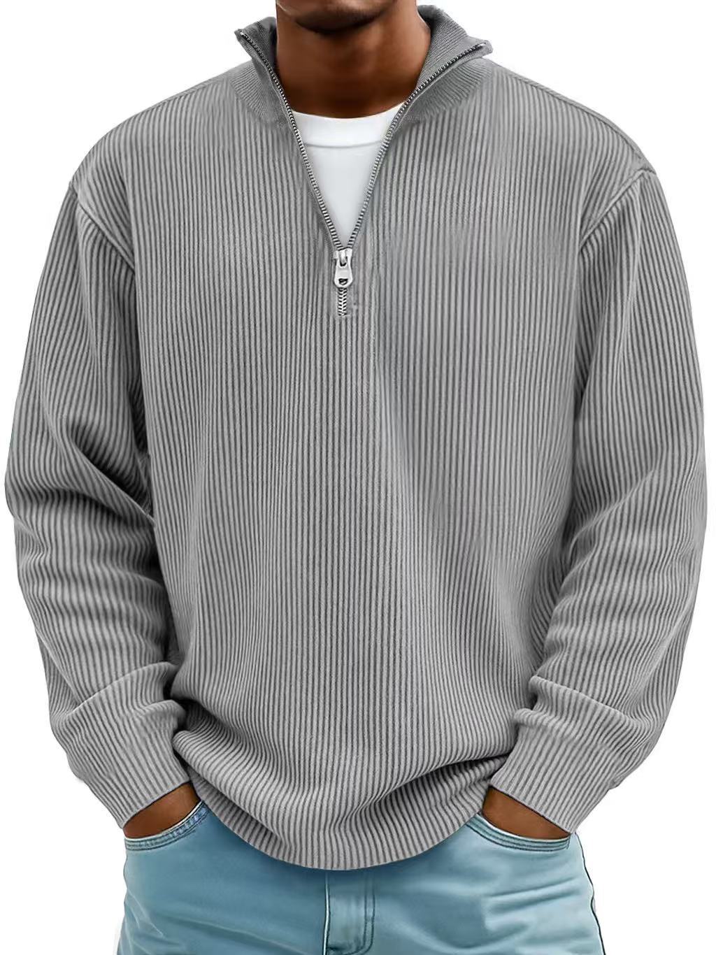 Men's Red Half-Zip Ribbed Knit Sweatshirt