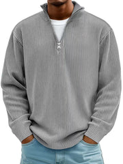 Men's Red Half-Zip Ribbed Knit Sweatshirt