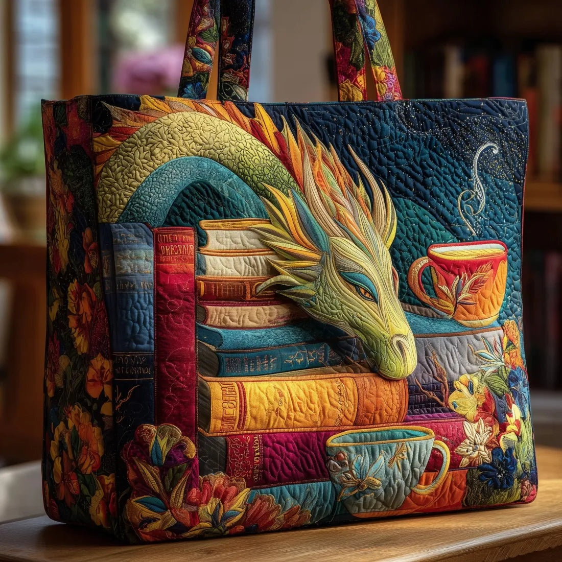 Women's Handmade Quilted Tote Bag - Dog, Cat and Floral Prints