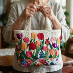 Women's Handmade Quilted Tote Bag - Dog, Cat and Floral Prints