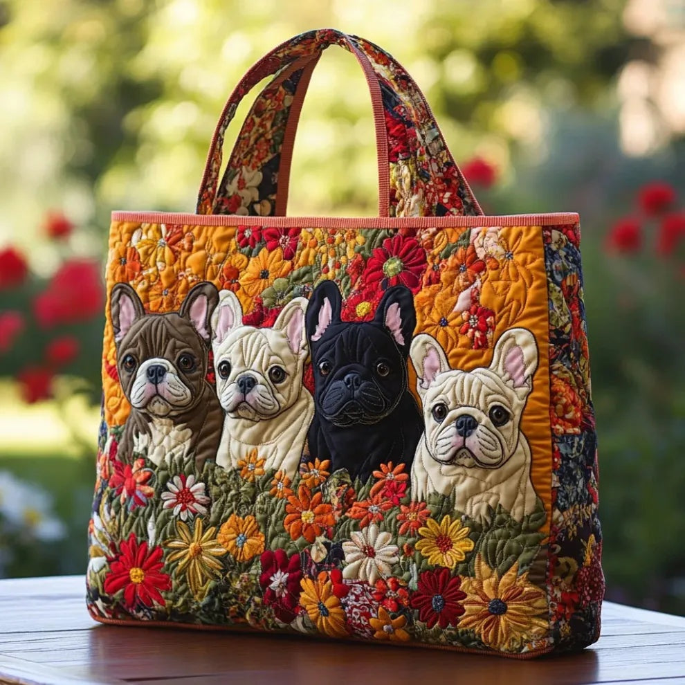 Women's Handmade Quilted Tote Bag - Dog, Cat and Floral Prints
