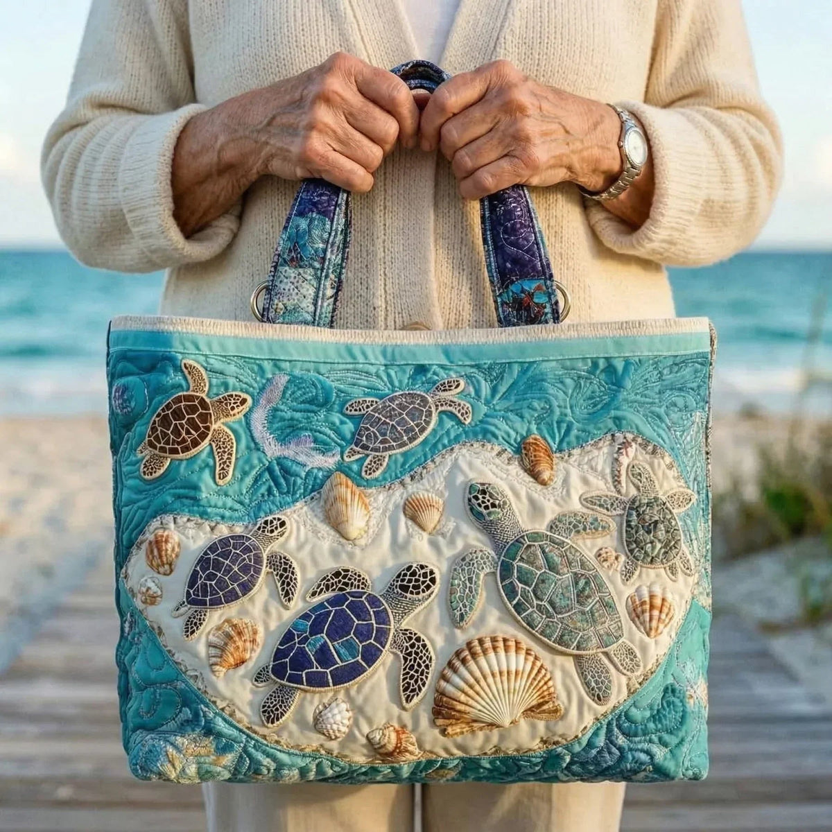 Women's Handmade Quilted Tote Bag - Dog, Cat and Floral Prints