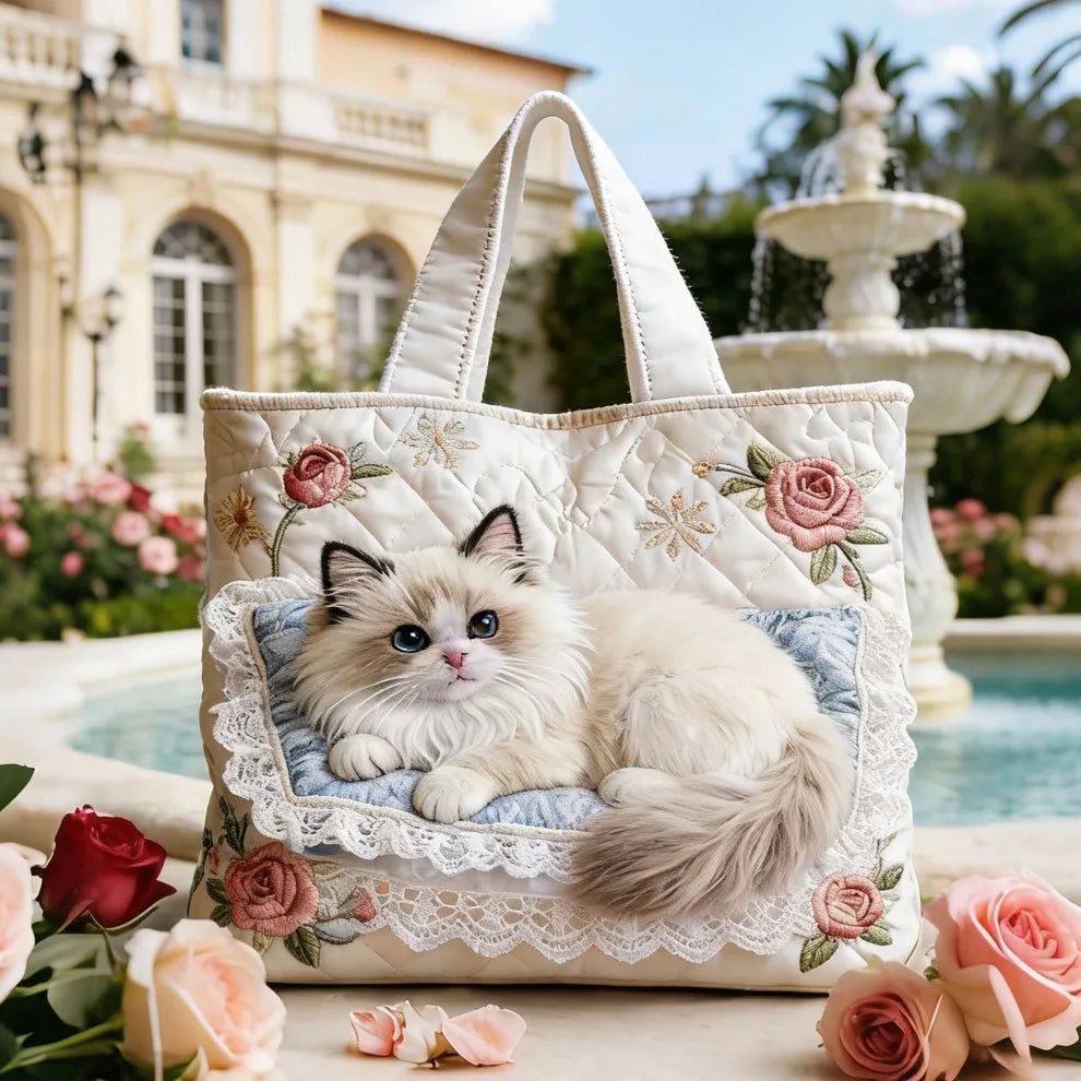 Women's Handmade Quilted Tote Bag - Dog, Cat and Floral Prints