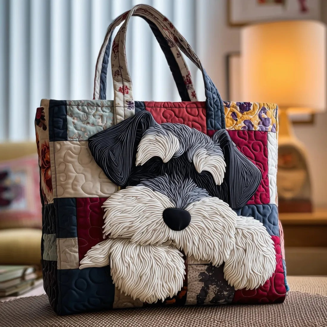 Women's Handmade Quilted Tote Bag - Dog, Cat and Floral Prints
