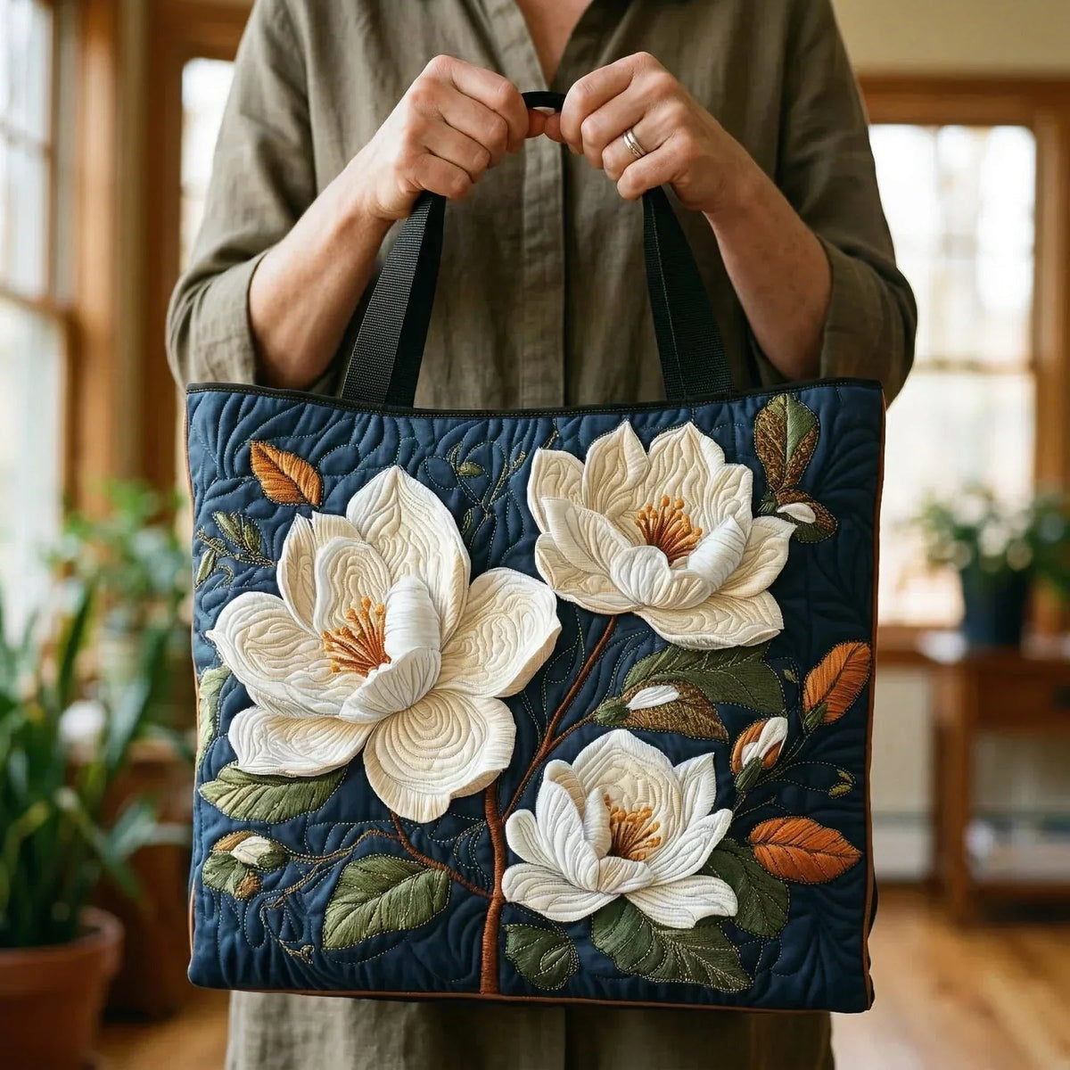 Women's Handmade Quilted Tote Bag - Dog, Cat and Floral Prints