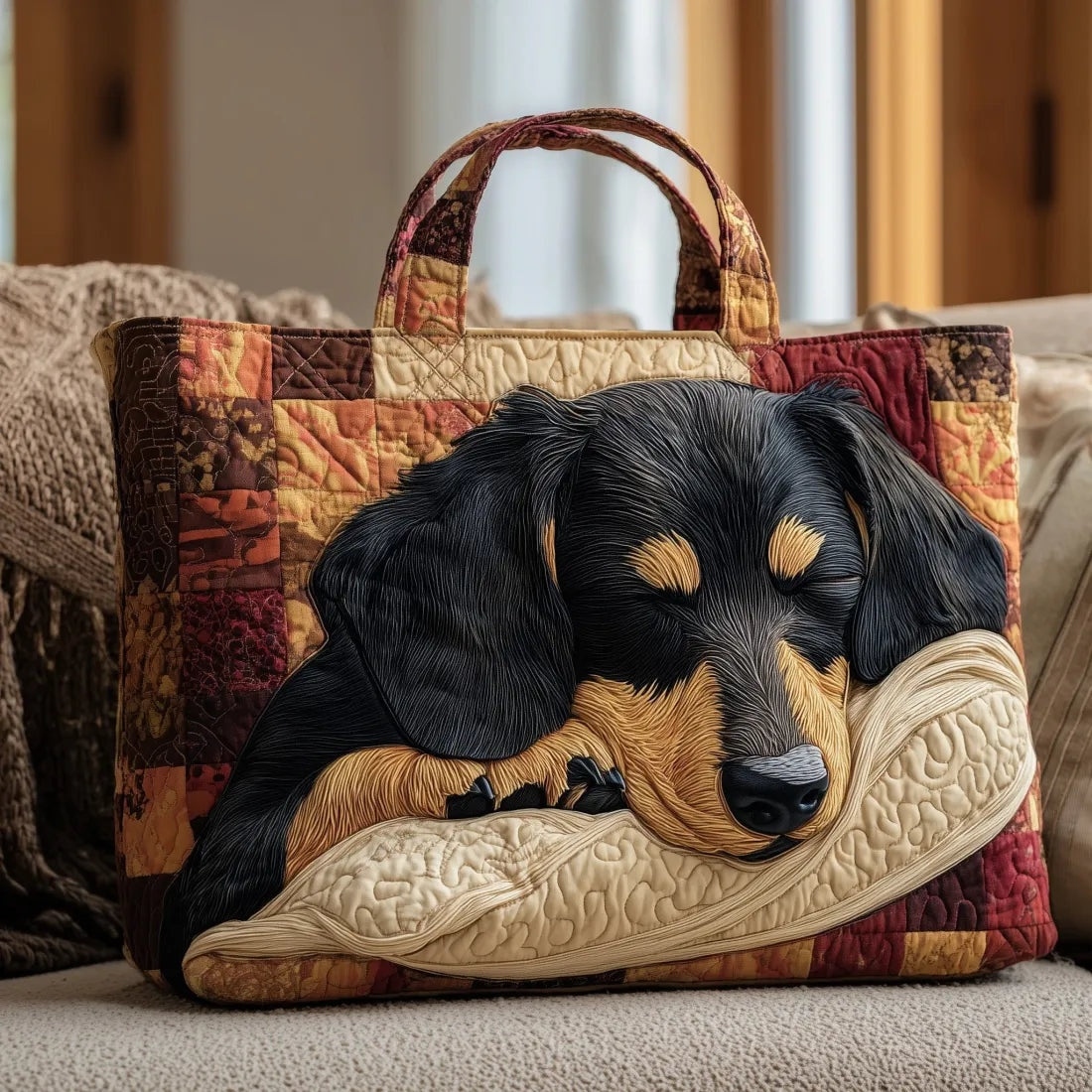 Women's Handmade Quilted Tote Bag - Dog, Cat and Floral Prints