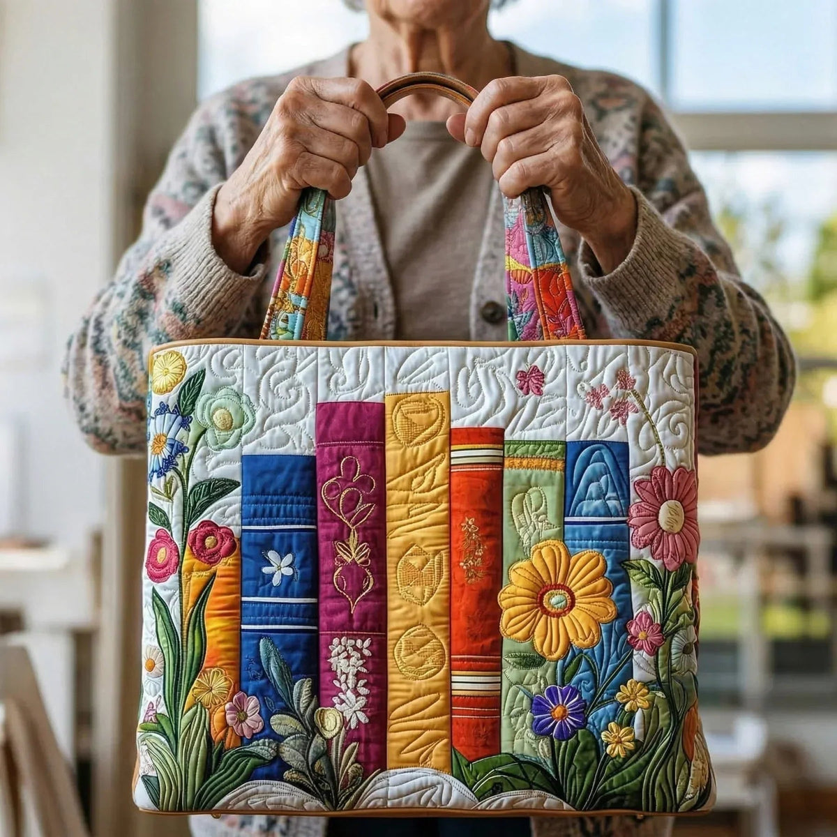 Women's Handmade Quilted Tote Bag - Dog, Cat and Floral Prints
