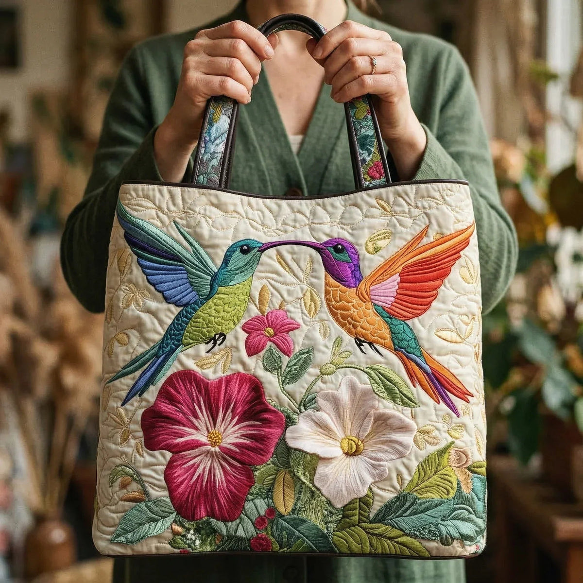 Women's Handmade Quilted Tote Bag - Dog, Cat and Floral Prints