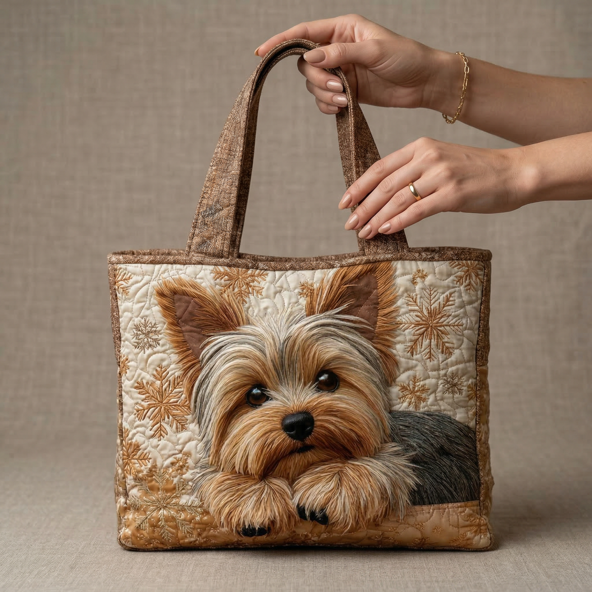 Women's Handmade Quilted Tote Bag - Dog, Cat and Floral Prints