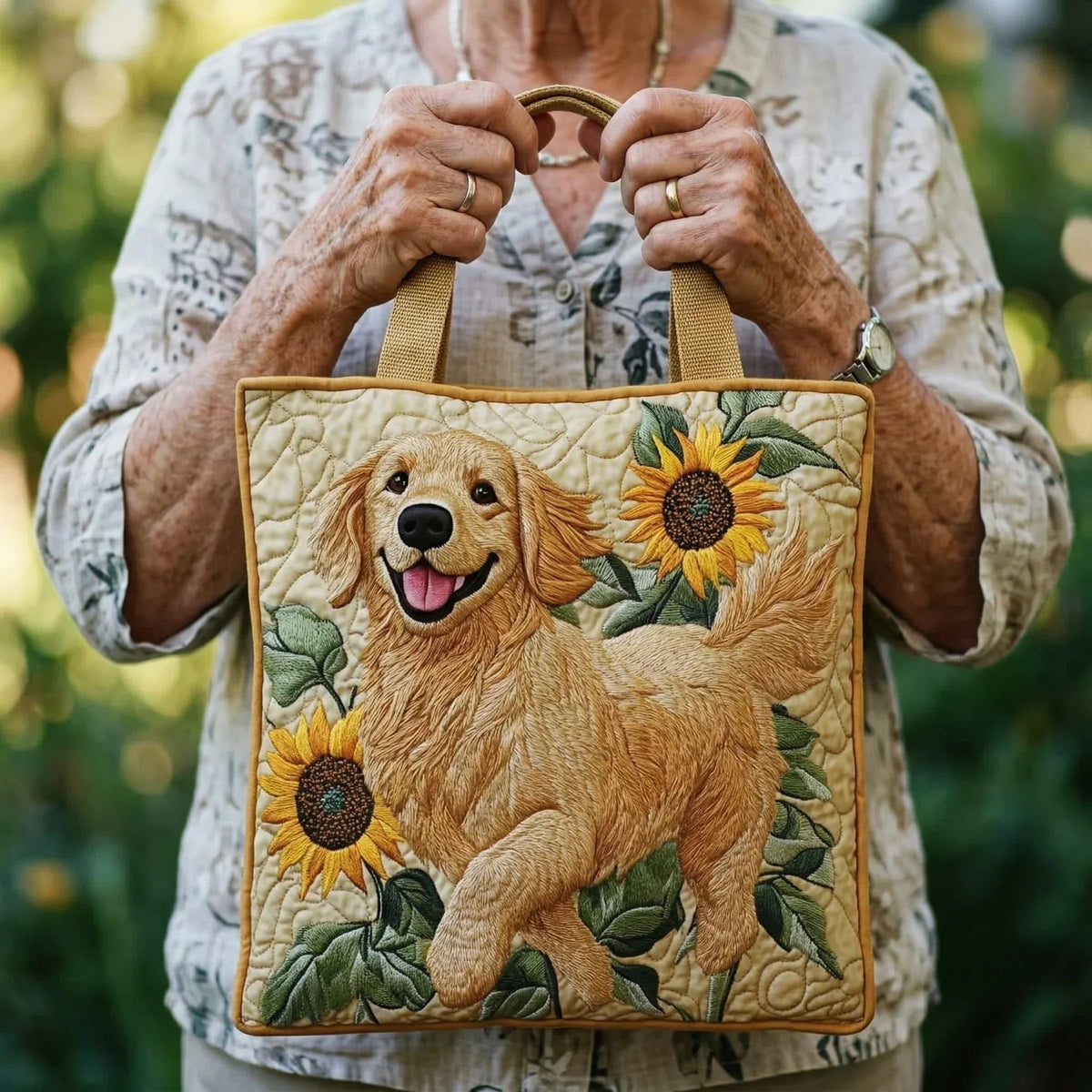 Women's Handmade Quilted Tote Bag - Dog, Cat and Floral Prints