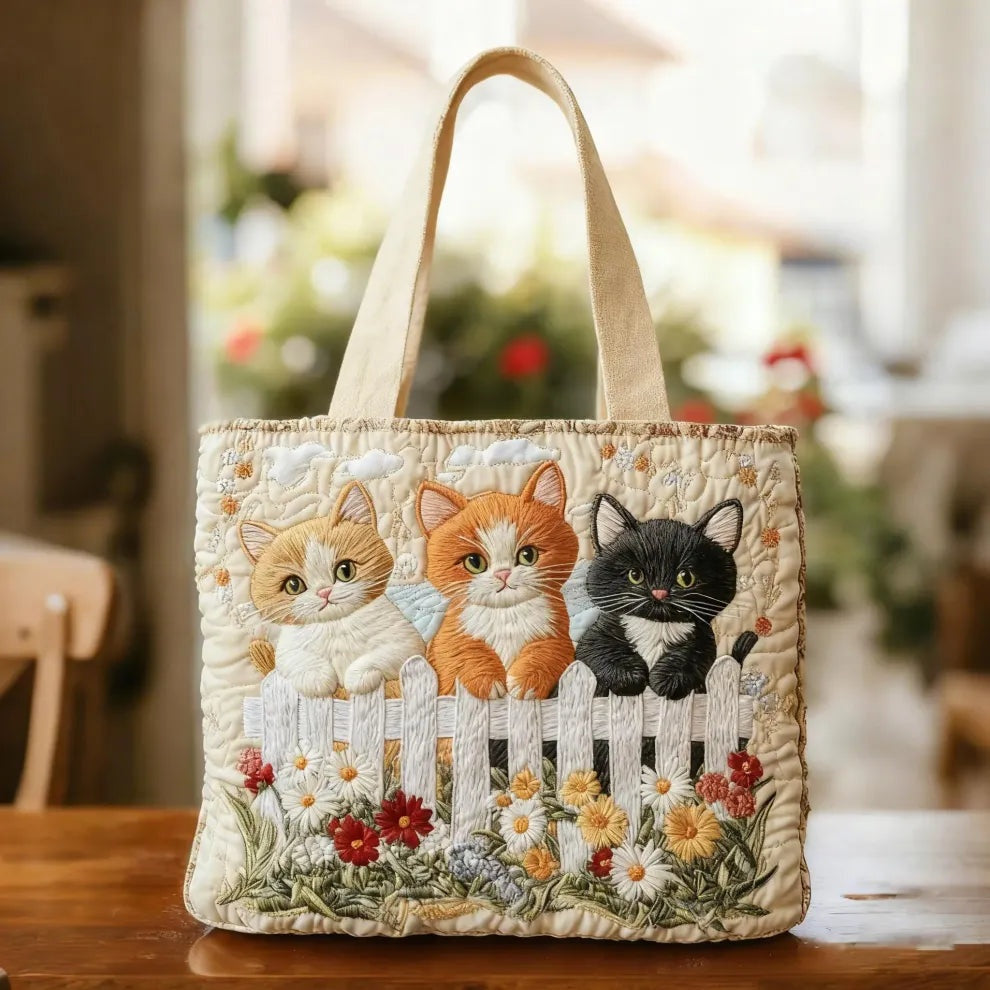Women's Handmade Quilted Tote Bag - Dog, Cat and Floral Prints
