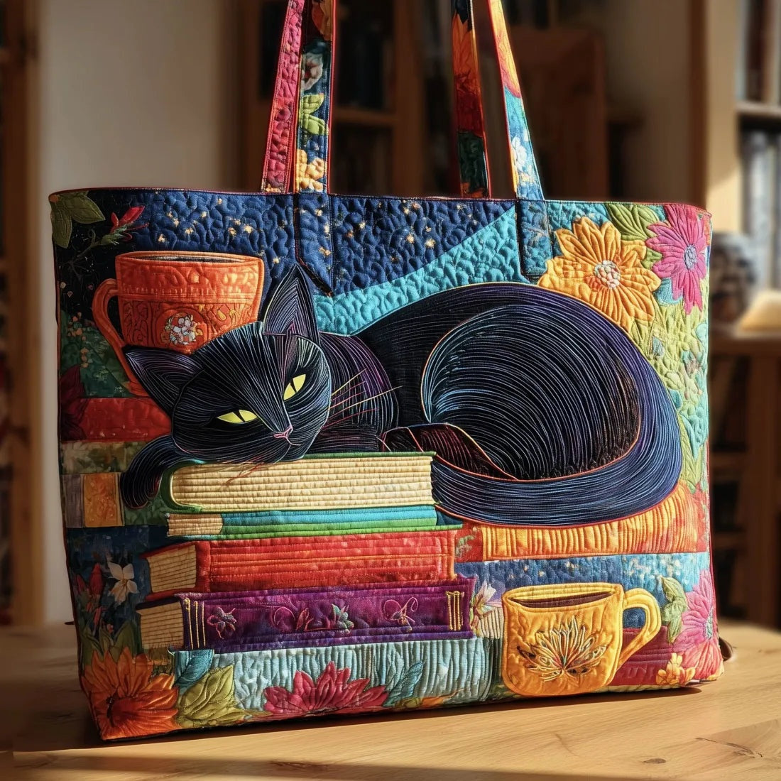 Women's Handmade Quilted Tote Bag - Dog, Cat and Floral Prints