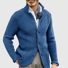 Men's High Neck Knit Cardigan - Button Front