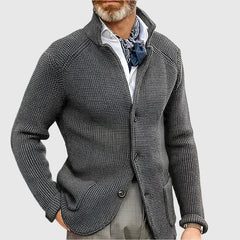 Men's High Neck Knit Cardigan - Button Front