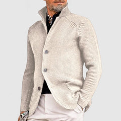 Men's High Neck Knit Cardigan - Button Front