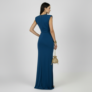 Elegant Women's V-Neck Lace High Waist Solid Color Dress