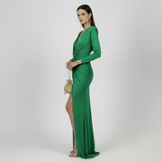 Elegant Women's V-Neck Lace High Waist Solid Color Dress