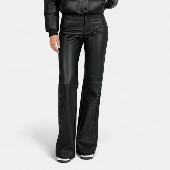 Pantalones Polipiel Mujer Rectos - Cintura Alta Casual