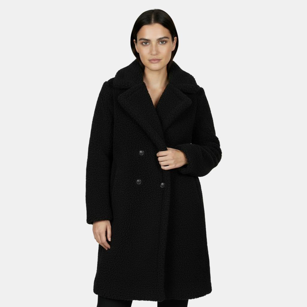 Abrigo Largo de Terciopelo de Cordero Botonadura para Mujer