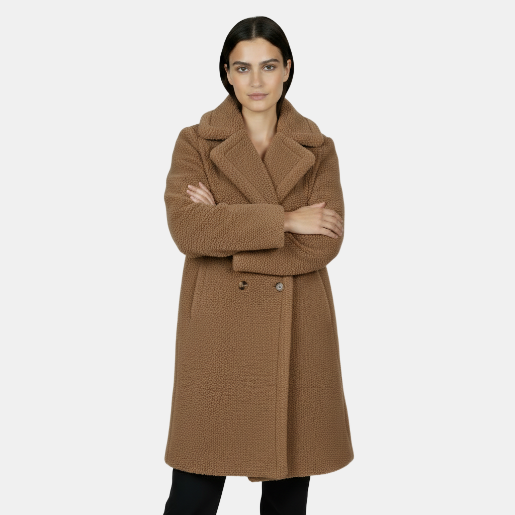 Abrigo Largo de Terciopelo de Cordero Botonadura para Mujer