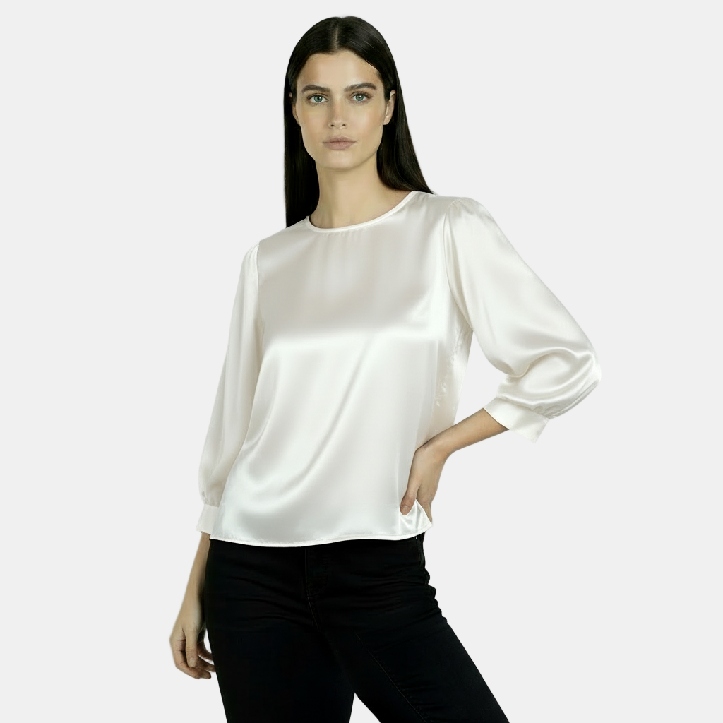 Blusa Satén Seda Mujer Manga Corta Cuello Redondo - Camiseta Básica Holgada