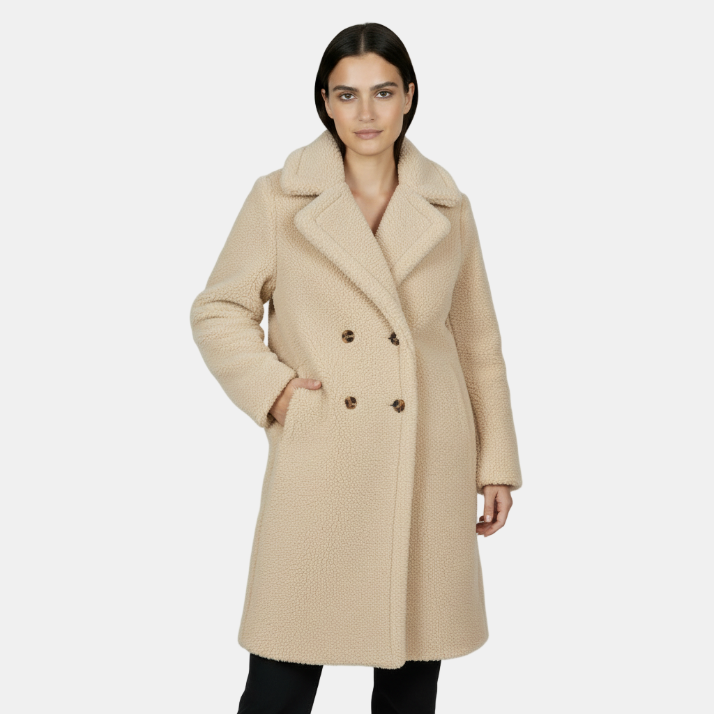 Abrigo Largo de Terciopelo de Cordero Botonadura para Mujer