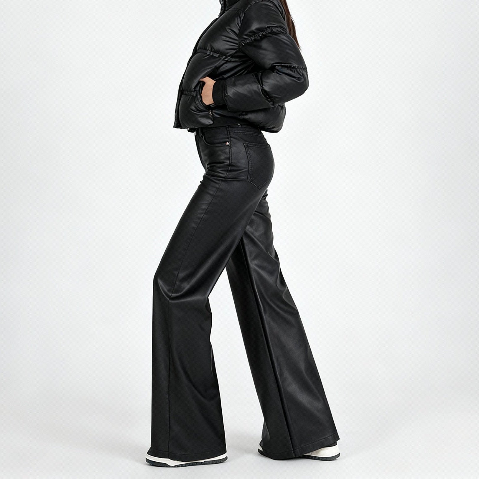 Pantalones Polipiel Mujer Rectos - Cintura Alta Casual