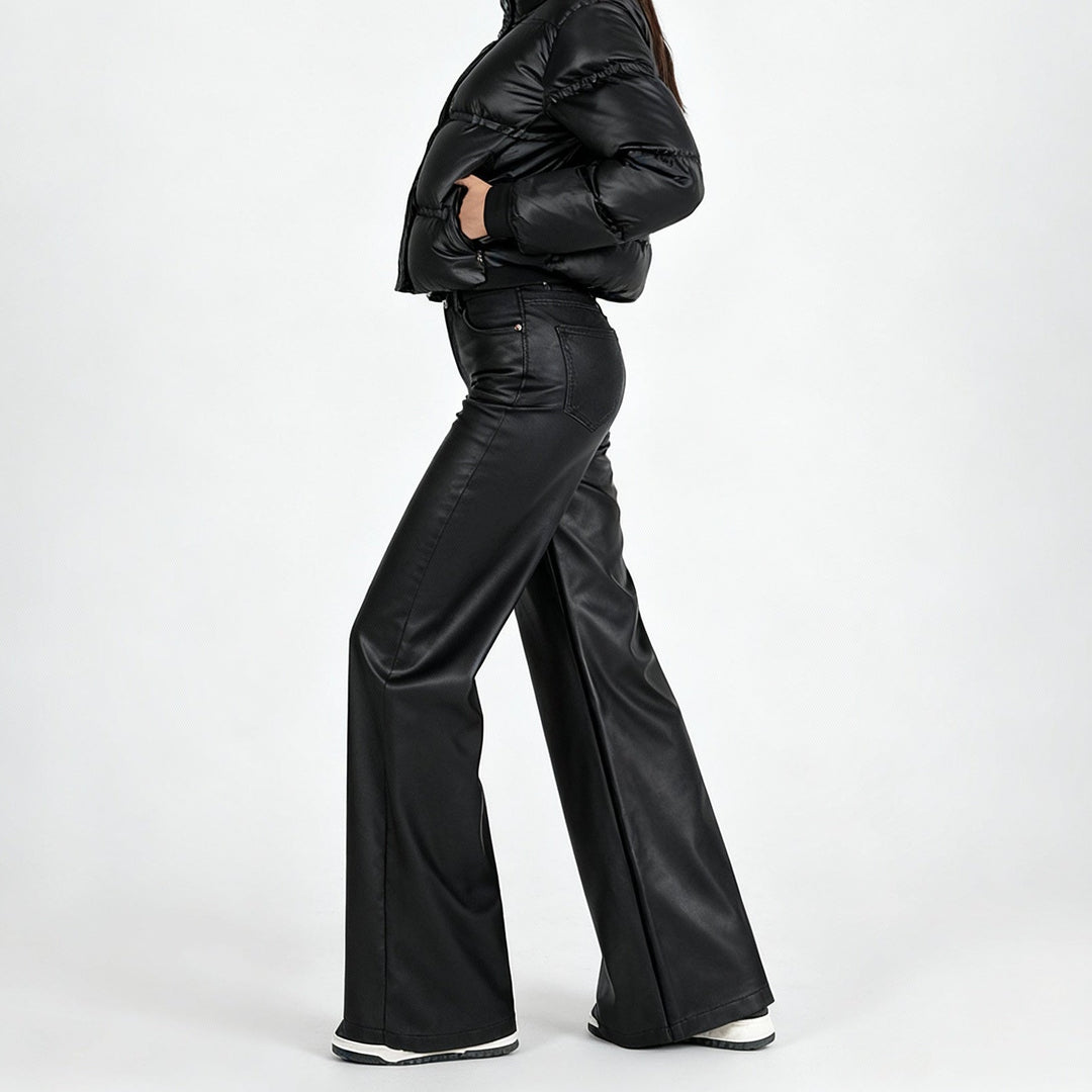 Pantalones Polipiel Mujer Rectos - Cintura Alta Casual