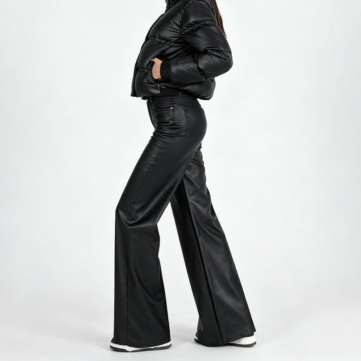 Pantalones Polipiel Mujer Rectos - Cintura Alta Casual