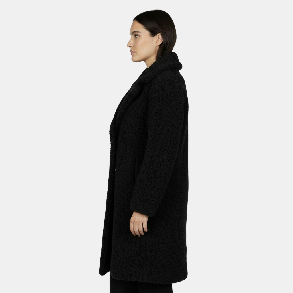 Abrigo Largo de Terciopelo de Cordero Botonadura para Mujer