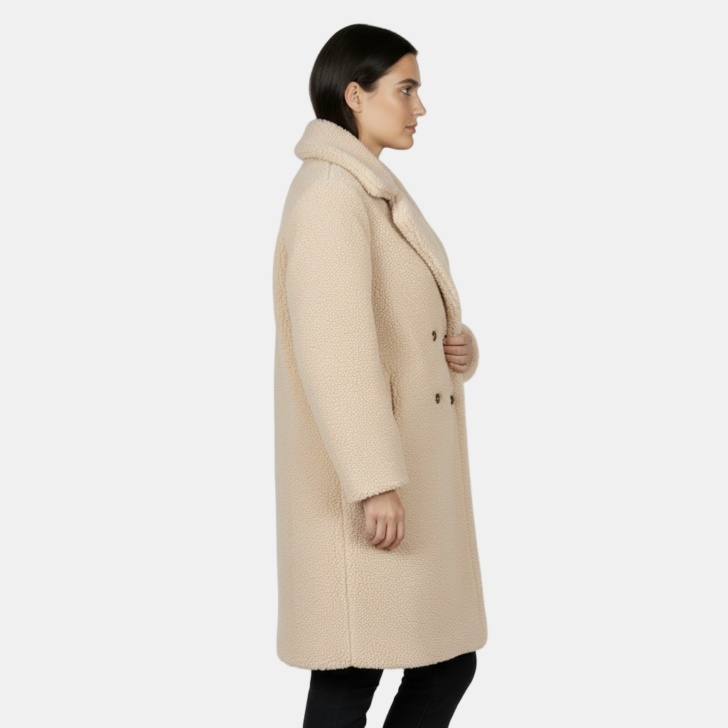 Abrigo Largo de Terciopelo de Cordero Botonadura para Mujer