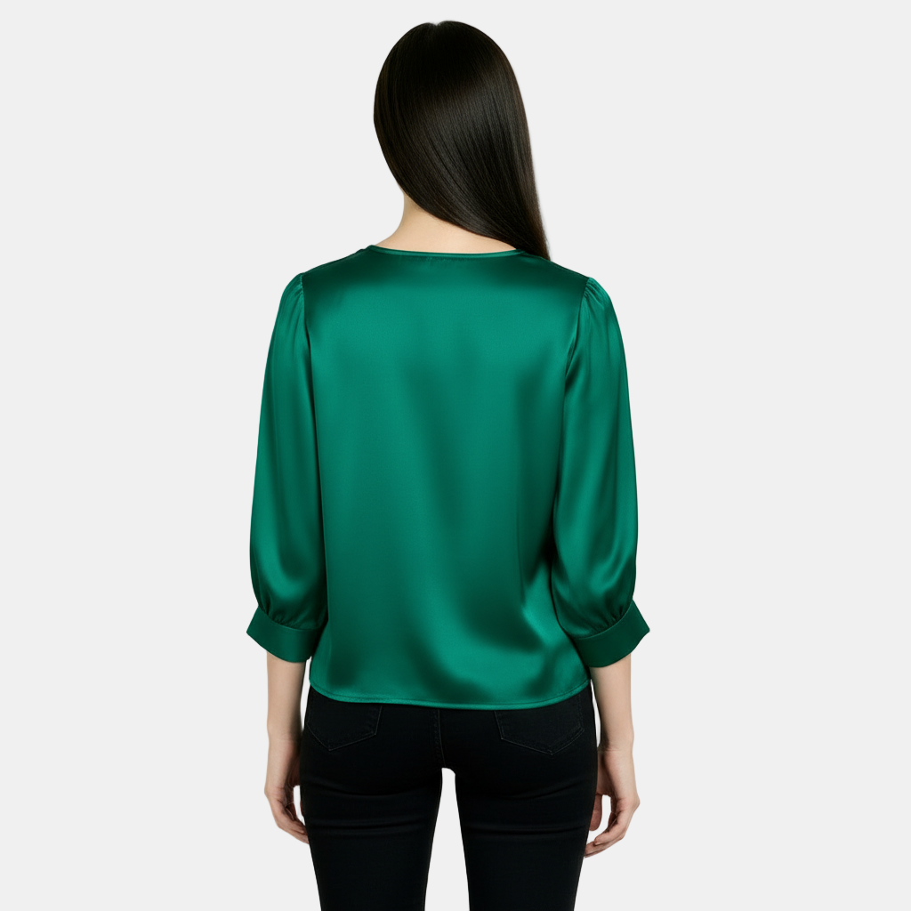 Blusa Satén Seda Mujer Manga Corta Cuello Redondo - Camiseta Básica Holgada