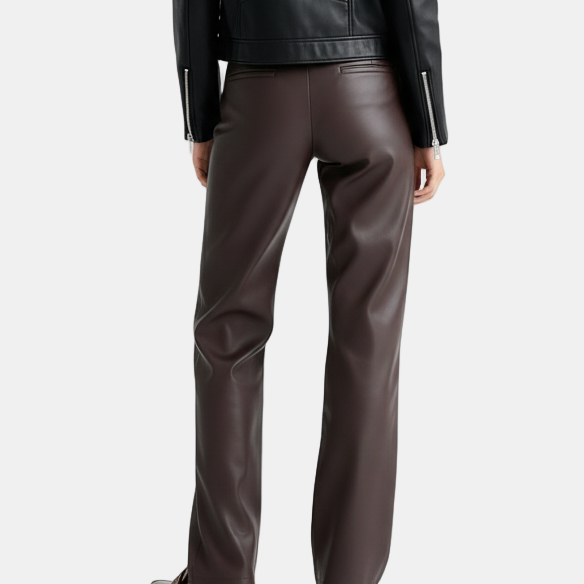 Pantalones Polipiel Mujer Rectos - Cintura Alta Casual