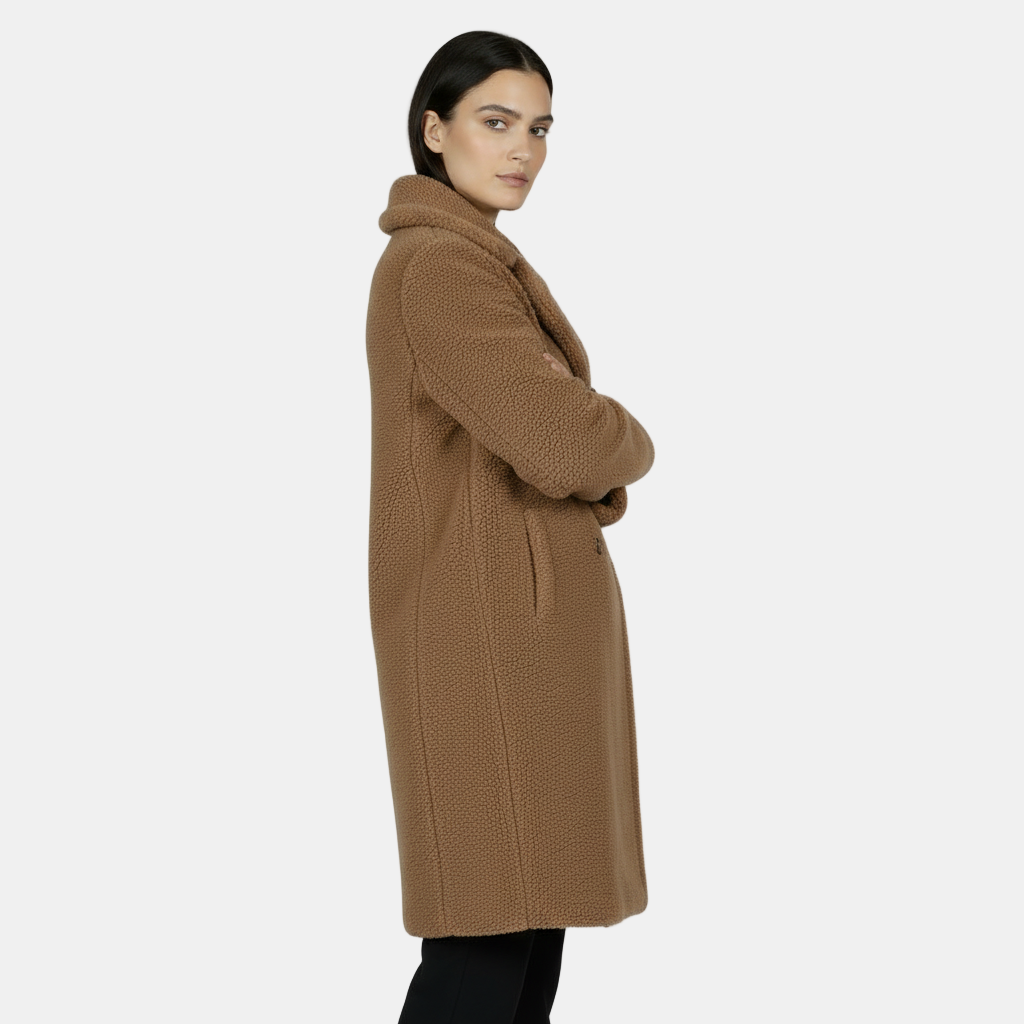 Abrigo Largo de Terciopelo de Cordero Botonadura para Mujer