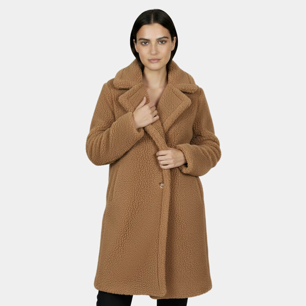 Abrigo Largo de Terciopelo de Cordero Botonadura para Mujer