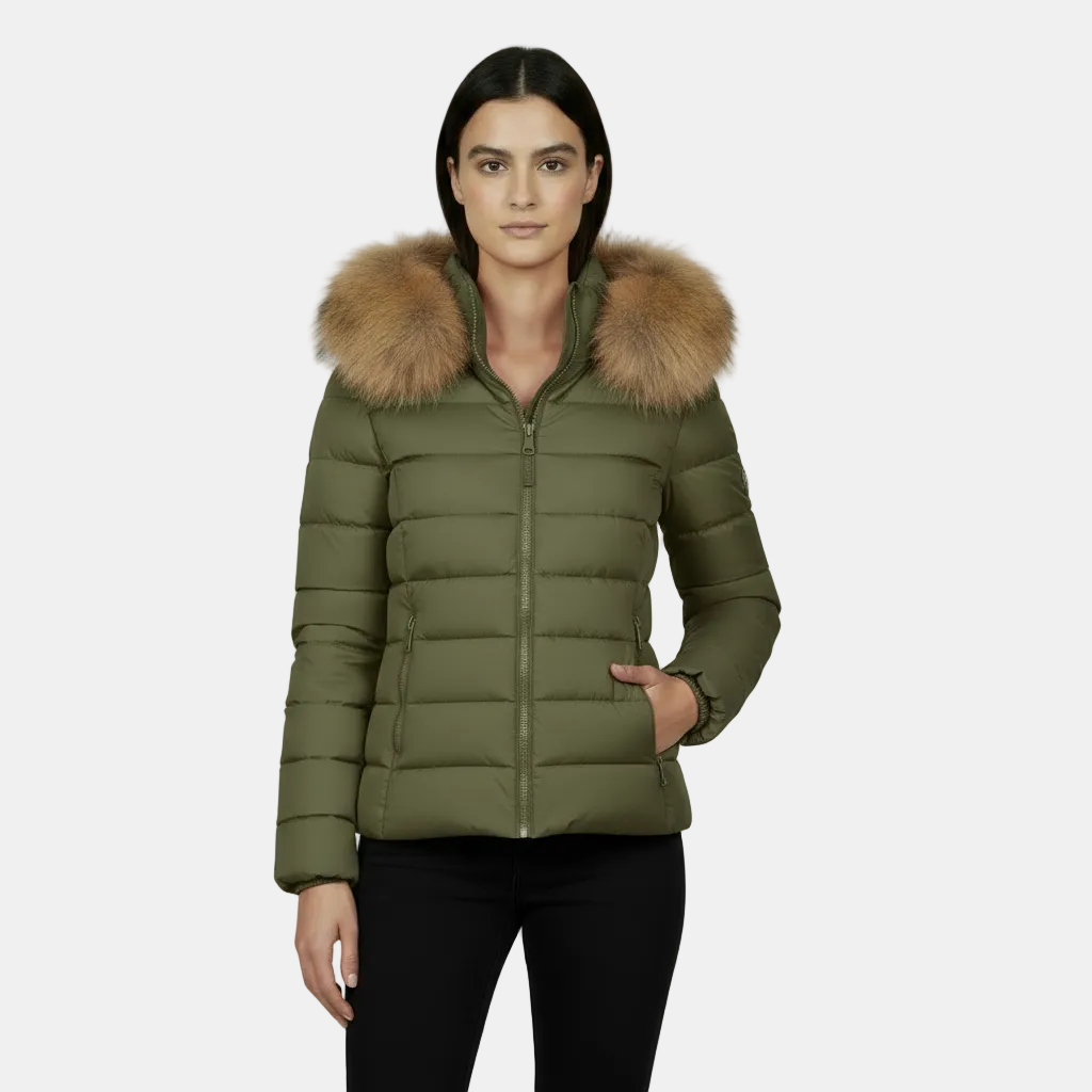 Abrigo Acolchado Para Mujer: Capucha, Cuello de Piel y Cortavientos